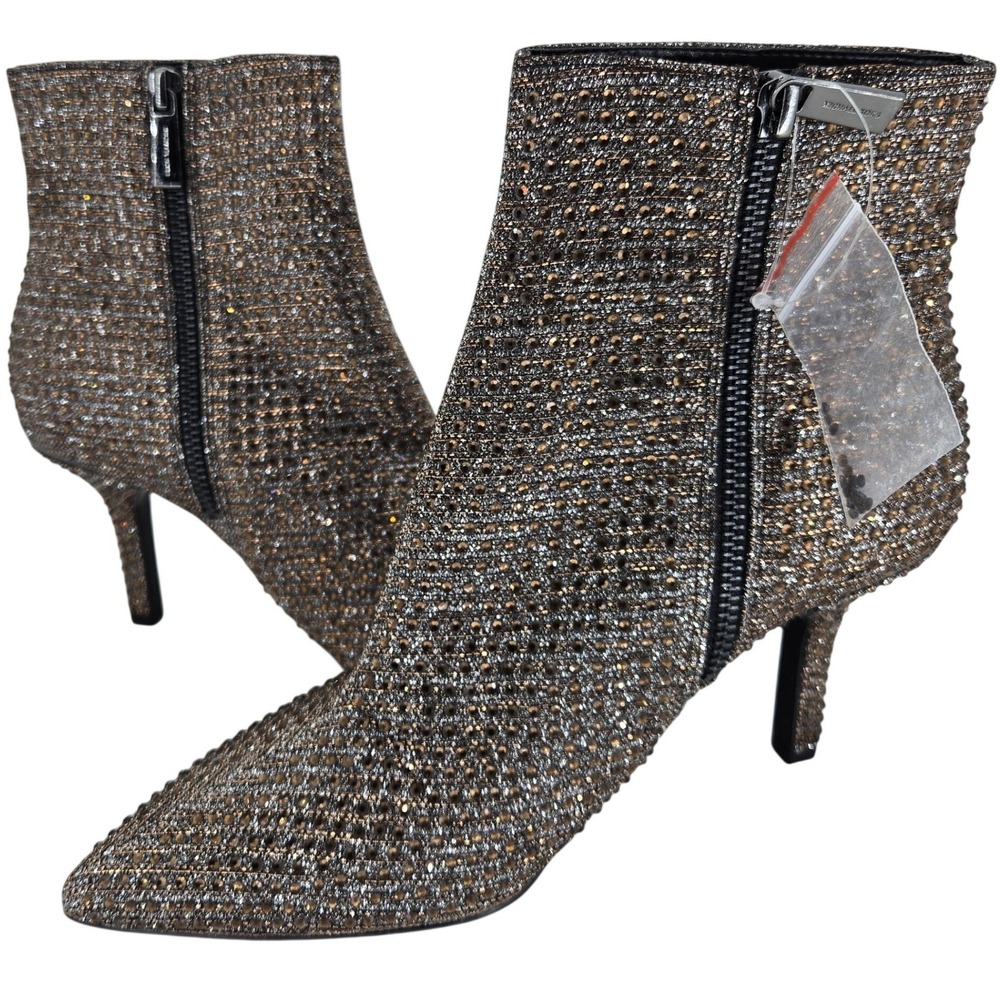 Michael‎ Kors Women Bronze Crystal Embellished Pointed Toe Ankle Boots Size 7M